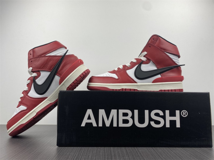 ambush x nike dunk high varsity red black white cu7544-102